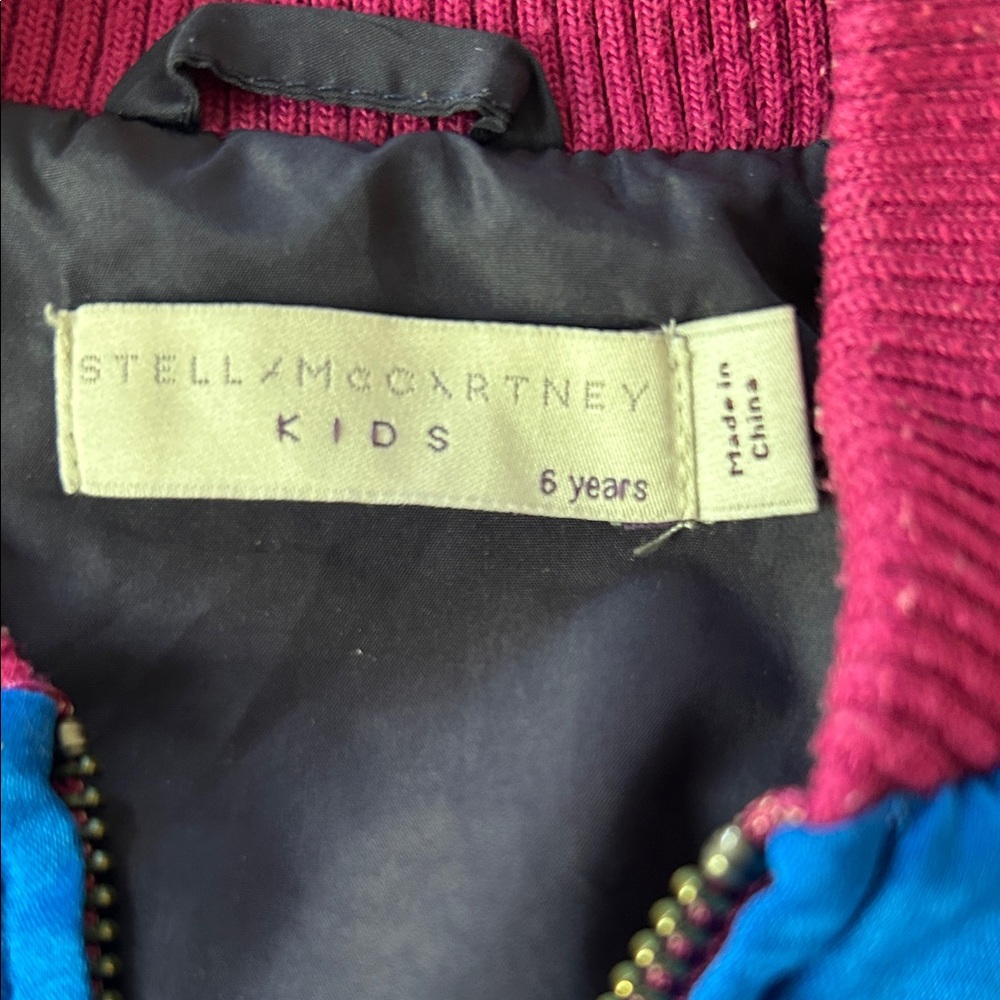 Stella McCartney Kids Blue and Magenta Satin Bomber Jacket with Patch Details - Picture 2 of 9